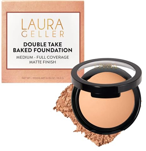 LAURA GELLER NEW YORK Baked Double Take Powder Foundation - Light - Buildable Medium to Full Coverage - Matte Finish