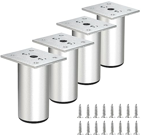 SUMTree 8cm 4 Stück Möbelfüße aus Alulegierung Schrankfüße Beine für Stühle Tisch Schrank Schreibtisch Sofa Möbelbeine mit Schrauben Einfachen Montage Runde(Silber)