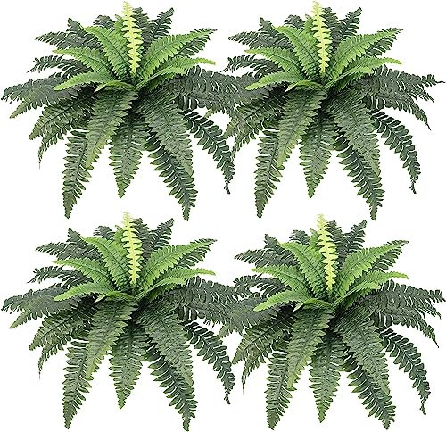 LOMOHOO 30in Artificial Ferns for Outdoors, 4 Large Boston Fern Plant Indoor Faux Bush Plant for Indoors Home Garden Windowsill Farmhouse Garden Decor