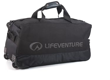 Lifeventure Expedition Duffle Bag mit robusten Rädern | 100 Liter Fassungsvermögen mit Teleskopgriff und starrem Boden, Schwarz, 100 l, Reisetasche mit Rollen und hartem Boden