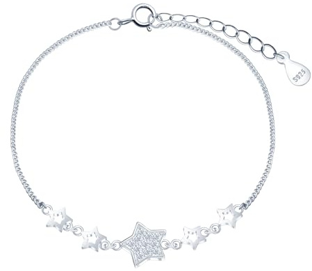 IONLY dam silver armband 925 silver stjärna zirkonia flickor armband kreativt ankare kedja justerbart armband gnistrande julstjärna armband, Sterlingsilver, Cubic Zirconia