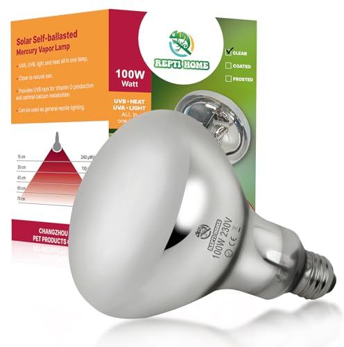 REPTI HOME UVA UVB Wärmelampe Terrarium, 100W Heizlampe UVB Lampe Reptilien, Terrarium Lampen E27 für Schildkröten,Bartagamen, Schlangen, Eidechsen