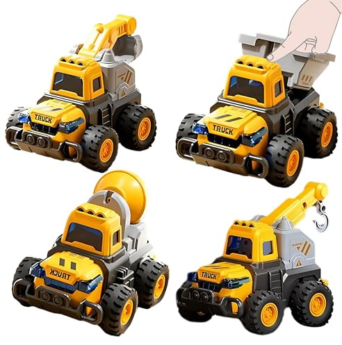 Construction Truck Toys for Boys Girls Ages 2-4 - ABS Press-N-Go Monster Trucks for Kids Gift, Mini Excavator Toy Dump Crane Mixer Trucks for Toddlers 1-3, Pull Back Cars for Construction Sand Box