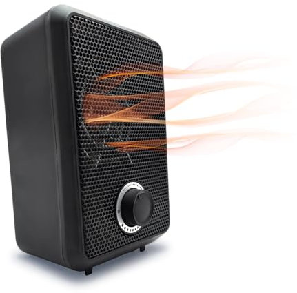 Stufetta Elettrica Portatile Compatta Termoventilatore 600W a Basso Consumo Scaldabagno Stufa con Termostato Regolabile, Doppio Isolamento e Sicurezza Anti-Ribaltamento (NERO)