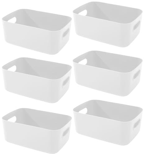 wintfarm 6 cajas de almacenamiento, cestas de almacenamiento de plástico, cajas de almacenamiento con asa para estantes, cajones, armario de lavandería, varios para armarios de cocina (25 x 16,5 x 10