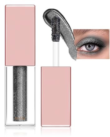 Glitzer Lidschatten Flüssig,Diamond Glitter Eyeliner Liquid,Glitzer Finish Glattes Schimmer Augen Make-up,Langanhaltende Formel Auf Gel-Basis, Schnell Trocknend(02 Glänzendes Schwarz)