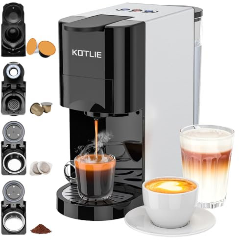 KOTLIE Expreso 4 en 1 Cafetera de Capsulas Eléctrica, Cafeteras 19 Bar Alta Presión Apagado Automático Depósito Cafetera de espresso/Cafetera Capsulas AC-513K (BLACK-EU)