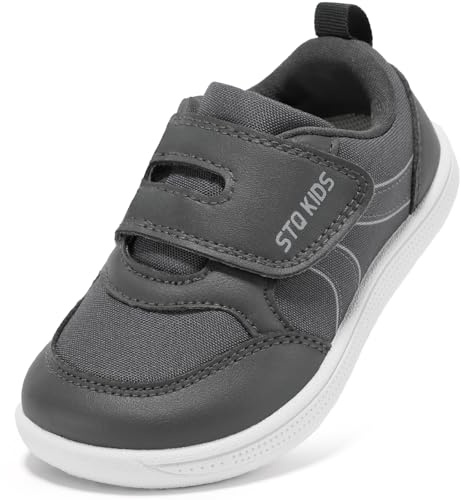STQ KIDS Scarpe Bambini Barefoot Zero Drop Punta Larga Suola Bambina Bambino Ginnastica Antiscivolo per Primi Passi Tutto Grigio Scuro 26 EU/T9