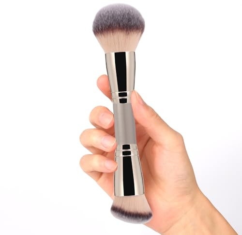 Dual-Ended Foundation Brush: Round & Angled Pro-Grade makeup brushes, 100% Vegan Synthetic Makeup Brush for Flawless Blending and Application of Liquid, Powder, Cream, Blush (Big Dual-Ended)