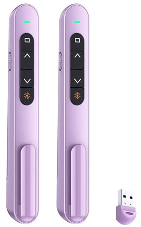 QUI 2 Pack Presentation Clicker, Hyperlink Volume Control Wireless Presenter, RF 2.4GHz USB Presentation Remote Control,PowerPoint Clicker Slide Advancer for Computer, Laptop, Mac (USB, Purple)