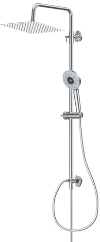 YEAUPE PRO Sistema doccia con filtro – Doccia a pioggia in acciaio inox da 12 pollici e doccetta bianca cromata, 2 filtri di ricambio, tubo doccia da 1,6 m, supporto a parete regolabile in altezza
