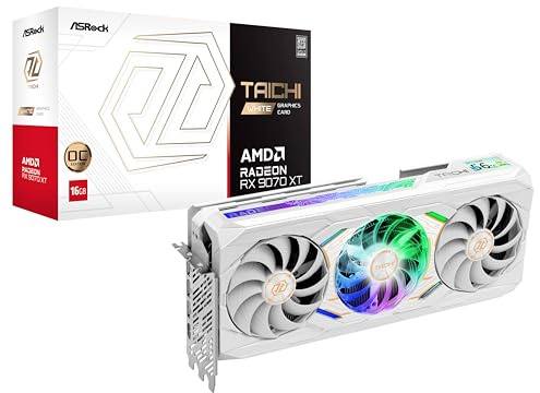 ASRock AMD Radeon RX 9070 XT Taichi White 16GB OC Graphics Card, RDNA 4, 3100 MHz Boost, 16GB GDDR6, 3X DisplayPort 2.1, LCD Info Center