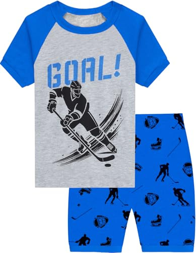 Little Hand Toddler Boys Field Hockey Pajamas Goal Jammies Summer Cotton Pjs for Boy Pyjamas Kids Blue Short Sets 7t