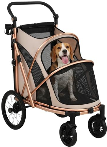 PawHut Carrito para Perros Plegable hasta 20 kg Marrón Claro