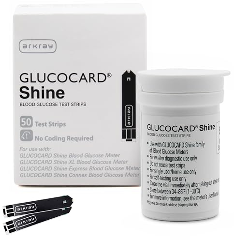 ARKRAY GLUCOCARD Shine Blood Glucose Test Strips – No Coding Required, Fast 5-Second Results, 0.5 Microliter Sample Size – Compatible with GLUCOCARD Shine Blood Glucose Meters, 50 Count