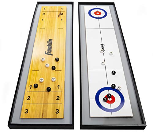 Franklin Sports 2-in-1 Shuffleboard Table and Curling Set - Portable Tabletop Set Includes 8 Rolling Mini Pucks - 45