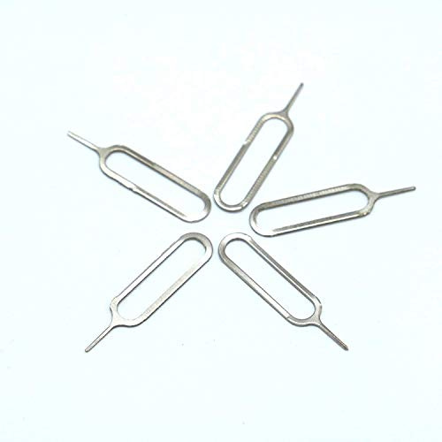 (5 Pack) eTECH Collection Sim Card Tray Remover Eject Pin Key Tool for iPhone iPad Samsung Galaxy Smart Phone/Tablet and More (Silver)