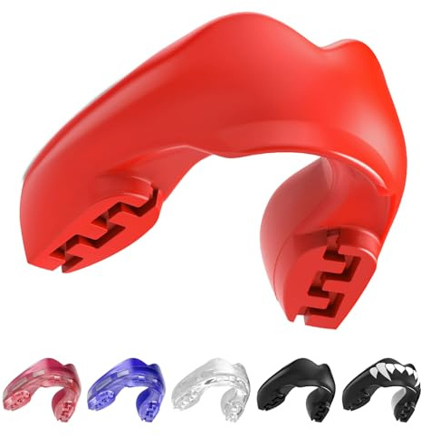 SAFEJAWZ Sport Zahnschutz für Zahnspangen Einheitsgröße Sport Mundschutz Für alle Vollkontakt-Sportarten einschließlich Rugby, MMA, Kampfsport, Kickboxen, Judo, Hockey & Boxen (Rot)