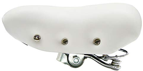 TentHome Sella Bici Comoda Vintage con Ammortizzatore a Molla, Sellino Bici Morbido per Uomo Donna, Sella per Bici da città, Sellini per City Bike, 25 x 19cm, Bianco