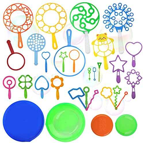 Bubble Wands Set, 28 Pcs Large Bubble Wand with Tray, Great for Kids Summer Outdoor Bubble Party Favors