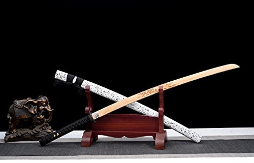 KPTKP 103cm natürliches Bambus-Katana, Samurai-Schwert mit Massivholz-Farbscheide, handgefertigtes Bokken für Kendo-Training, Cosplay, Display, Wohnkultur