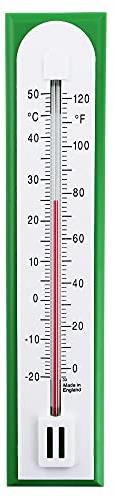Thermometer World Thermomètre précis pour une utilisation en tant que thermomètre de température ambiante dans la maison, le bureau, le jardin ou la serre. Fixation murale en vert et blanc