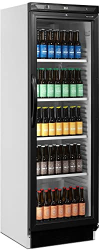 Tefcold CEV425 1 LED Frigorífico para Bebidas, Volumen Bruto 372 L, Nevera Expositora, Frigorífico con Puerta de Cristal, Rango de Temperatura 2 a 10 °C, Luz Interior LED dentro del Marco de Puerta