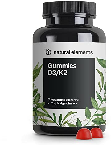 Vitamin D3 K2 – 120 fruchtige Gummies – 1.000 I.E. D3 pro Tagesdosis (2 Stück) – Tropicalgeschmack – vegan & zuckerfrei – Markenrohstoff K2VITAL® – in Deutschland produziert & laborgeprüft