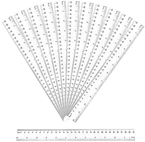 12 Pcs 30cm Rulers, 12 Inch Transparent Plastic Multipack Shatterproof Clear Straight Ruler for School, Office, Kids & Teachers