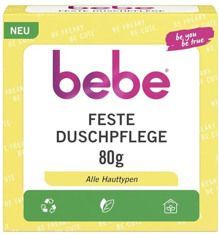 bebe Belebende Feste Duschpflege (80 g), seifenfreies & festes Duschgel für alle Hauttypen, feste Dusche mit Bio Verbena & Zitrone