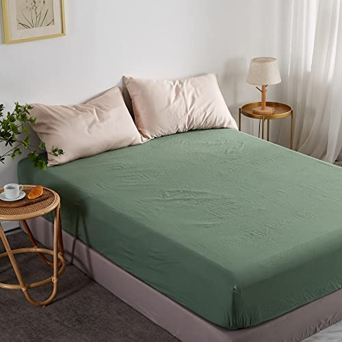 Lanqinglv Salbei Grün Spannbettlaken Bettlaken 200x200 cm bis 25-30 cm Steghöhe Boxspringbett Topper 110g/m² Mikrofaser Weiche Jersey Boxspringbett Spannbetttuch Leintuch