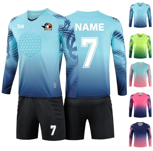 LAIFU Torwarttrikot Personalisieren für Erwachsene/Kinder Torwarttrikot Gepolstert mit Nummer Name Team (Blau mit Shorts)