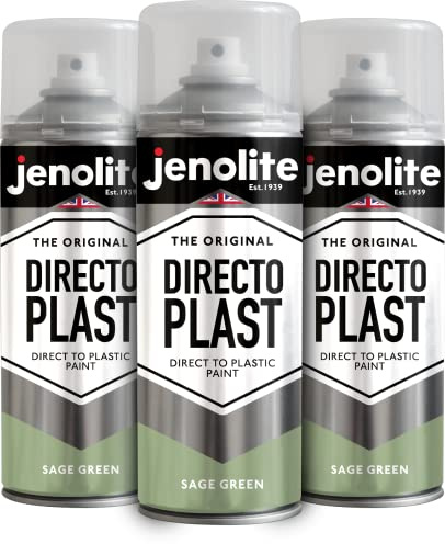 JENOLITE Directoplast Gloss Spray Paint | SAGE GREEN | 3x400ml | Paint for Plastic Surfaces | For All Type Of Plastic | No Primer Required Multi Surface Paints | RAL 130 70 20