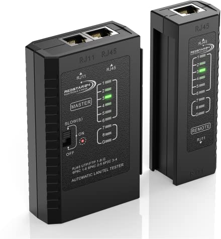 RedStar24 Netzwerktester - Lan Kabeltester mit RJ11, RJ12, RJ45 für Patchkabel - Prüf-LEDs zum präzisen Testen und Überprüfen von LAN und Netzwerkkabel - Ideal für Patchkabel- und Leitungstests