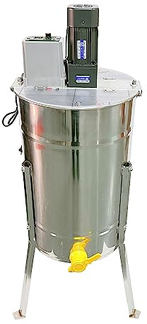 WRJAHCG Honigschleuder Elektrisch, 3/4 Rahmen Edelstahl Honey Extractor, 120-W-Motor mit Einstellbarer Geschwindigkeit, mit Transparenter Abdeckung, für Imker und Bienenzüchter Zubehör,4 Frames