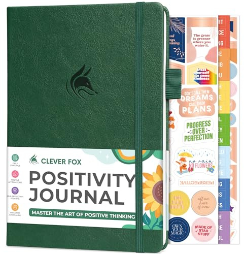 Clever Fox Positivity Journal – daglig tacksamhet och bekräftelse med anspråk – motiverande anteckningsbok för psykisk hälsa med vanospårare (skogsgrön)