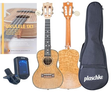ANIMA Tigaria Premium Ukulele aus Tigerholz inkl. Tasche & Ukulele Buch, exklusiver Klang und edles Design