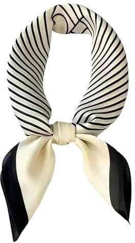 CODCOS 27.5 Inch Silk Feeling Scarf for Women Square Satin Head Scarf Hair Wrap Bandana Black White
