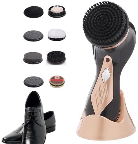 WBRSybUK Cireuse À Chaussures Électrique, Brosse À Chaussures Portative avec 7 Têtes De Brosse, Poignée Ergonomique De Qualité Supérieure, Têtes De Brosse Remplaçables Et Rechargeable par USB