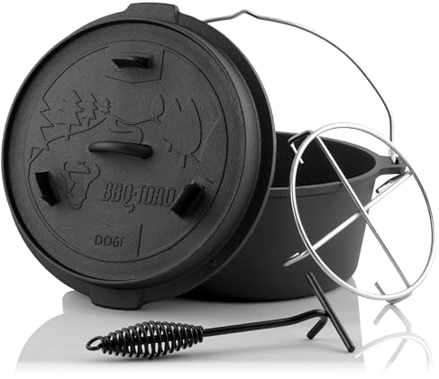 BBQ-Toro Dutch Oven Forest Serie | bereits eingebrannt - preseasoned | Verschiedene Größen | Gusseisen Kochtopf | Bräter mit Deckel (Topf ohne Füße, 7,3 Liter (DO6F))