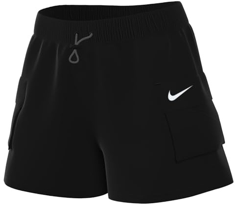 NIKE Damen Sportswear Essntl Woven HR Short Pantalones Cortos, Negro/Blanco, M para Mujer