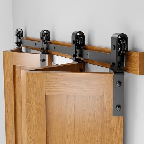 SANKEYTEW 6.6FT/201.2CM Bifold Sliding Barn Door Hardware Track Kit for Double Bi-Folding Closet Door,Heavy Duty Roller for Smooth and Quiet Sliding,Easy Install,Black(Doors Not Included)