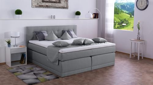 Boxspringbett John 200x200, WT-Silbergrau, 7-Zohnen Taschenfederkernmatratze, Komfortschaum - Inklusive Aufbau - Deutscher Hersteller