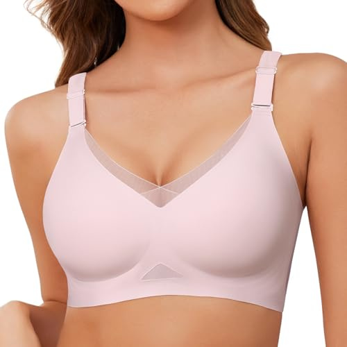 heekpek Bras for Women Non Wired Seamless Wireless Comfort Push Up Bra Full Support Full Coverage Sleep Everyday Bra, Pink, L