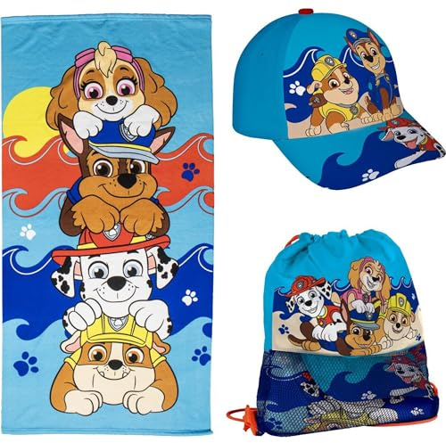 CERDÁ LIFE'S LITTLE MOMENTS Juego de Toallas de la Patrulla Canina con Bolsa, Toalla de baño y Bolsa de Almacenamiento para pequeños Fans