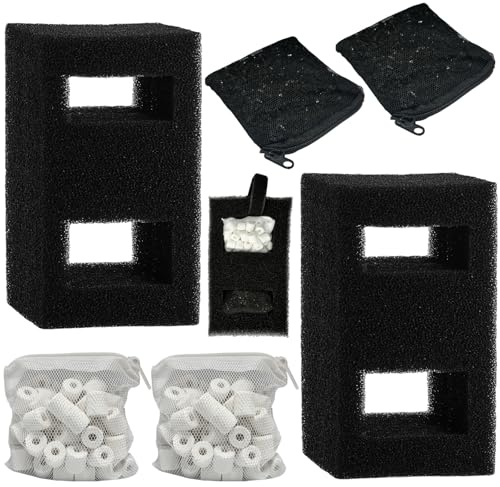 beaufan 2 Set Aquarium-Filtermedien-Kits, kompatibel mit Fluval Flex 57L Aquarien, enthält 2 Kohlefilter-Nachfüllungen, 2 Schaumstofffilter, 2 Keramikringe und 1 Filterkabel