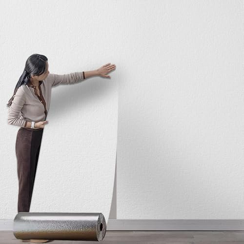 Beswitory Self Adhesive Thermal Insulation Wallpaper - White Textured, 3mm Thick Wall Insulation Panels Thermal Wallpaper Stickers for Living Rooms - Thermal Wallpapers for Cold Wall