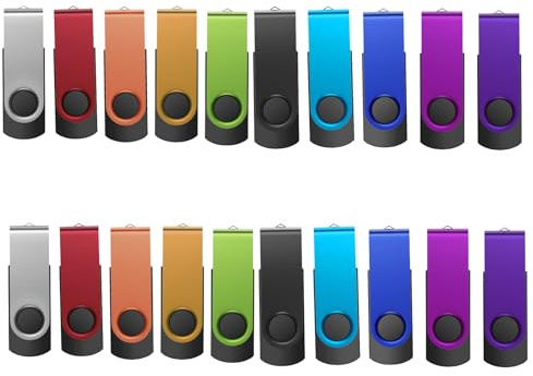 Kepmem Memoria USB 2.0 de 512 MB, diseño giratorio de metal, 20 unidades, hasta 15 MB/s, con luz LED, mini lápiz de datos, juego de memoria USB para color Dat