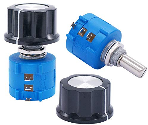 Taiss/2pcs 3590S 10-Turn Rotary Wire Wound Precision Potentiometer, Precision Multi turn Wirewound Potentiometer, 10 Ring Adjustable Resistor + 2pcs A03 knob (3590S-2-103L 10k ohm)