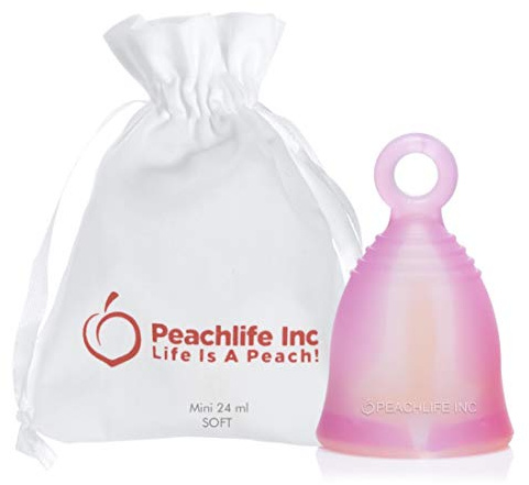 Mini - Soft - Menstrual Cup With Ring For Easy Removal - Small 24ml Low Cervix - 12 Hour No Spill Pad and Tampon Alternative - FDA Approved Medical Grade Silicone - Teen PEACHSWIRLCUP by Peachlife Inc